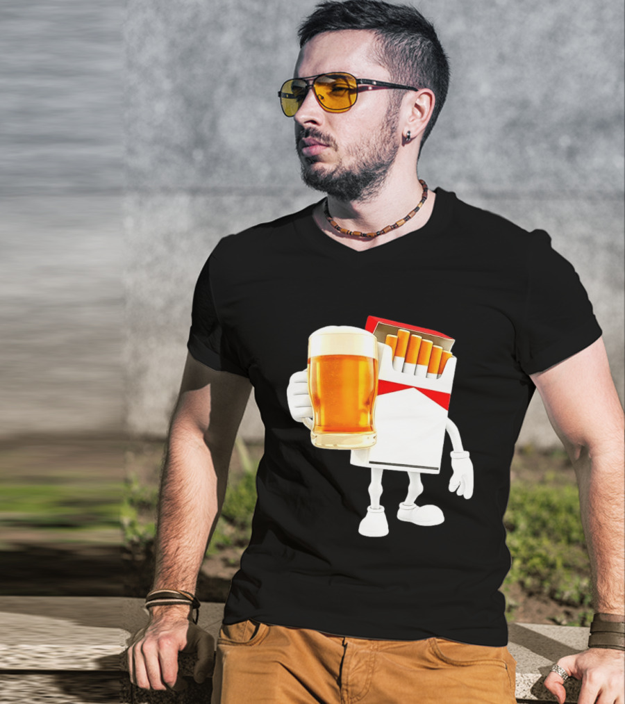Pack Of Cigs With Beer Drinking Beer Smoking Cigarettes T-Shirt