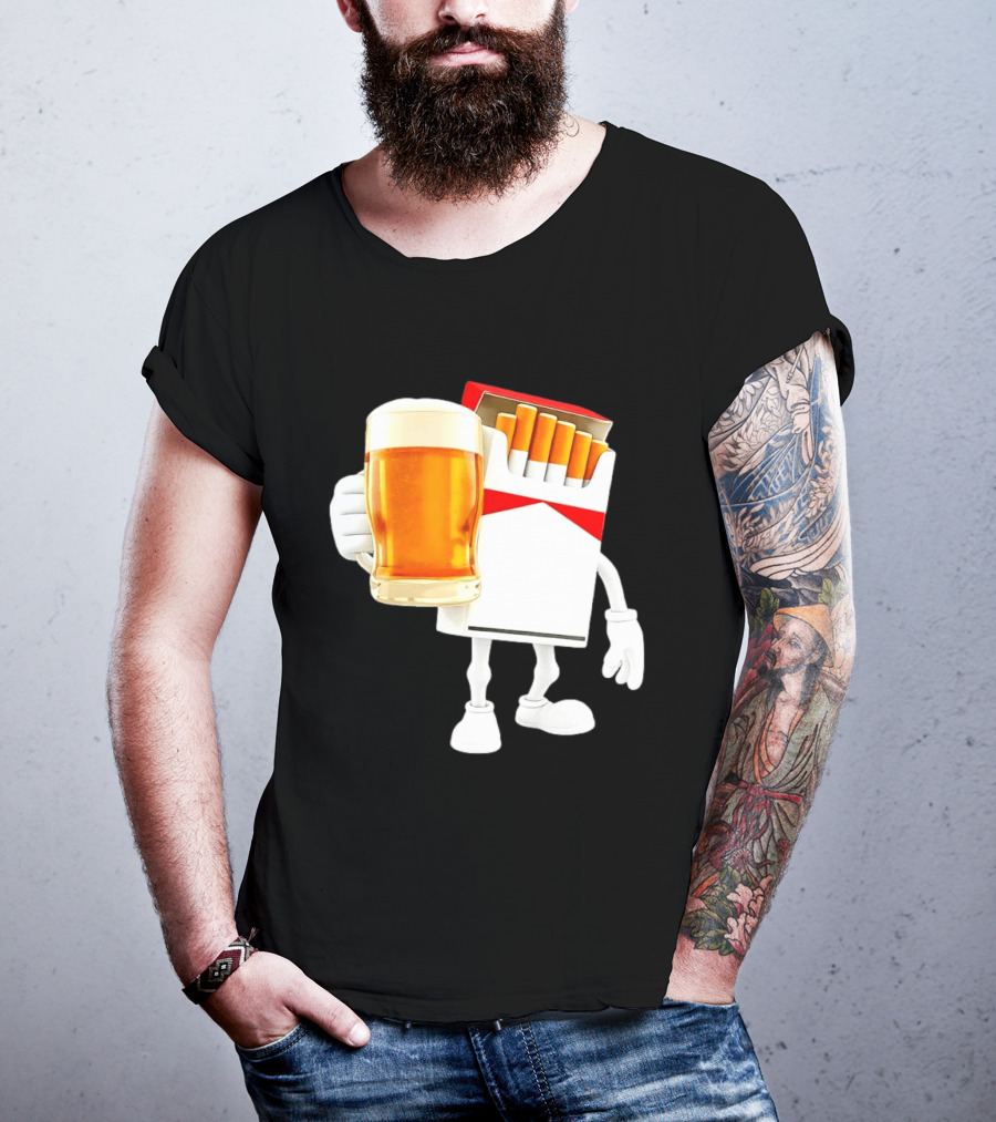 Pack Of Cigs With Beer Drinking Beer Smoking Cigarettes T-Shirt