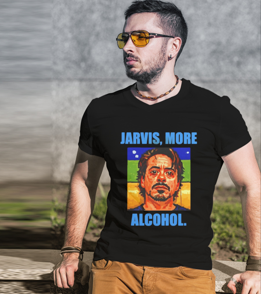 Jarvis More Alcohol Meme Iron Man Portrait Pop T-Shirt