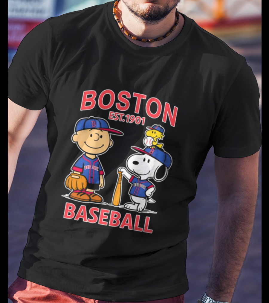 Boston Baseball Charlie Brown Snoopy Red Sox Est 1901 T-Shirt