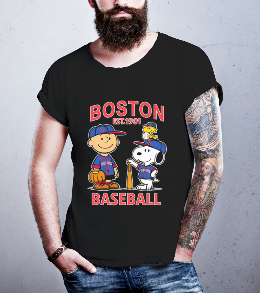 Boston Baseball Charlie Brown Snoopy Red Sox Est 1901 T-Shirt