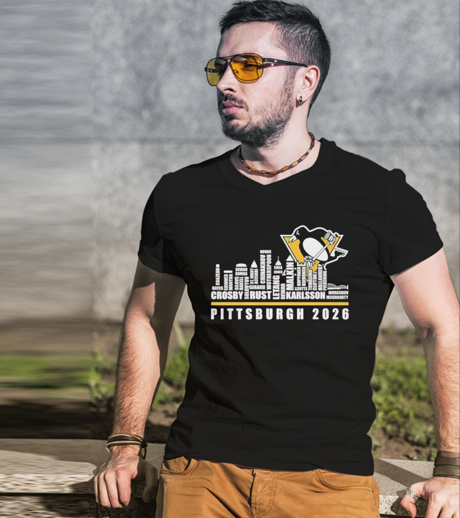 Pittsburgh 2026 Crosby Malkin Letang Guentzel Karlsson Hockey Team Skyline T-Shirt
