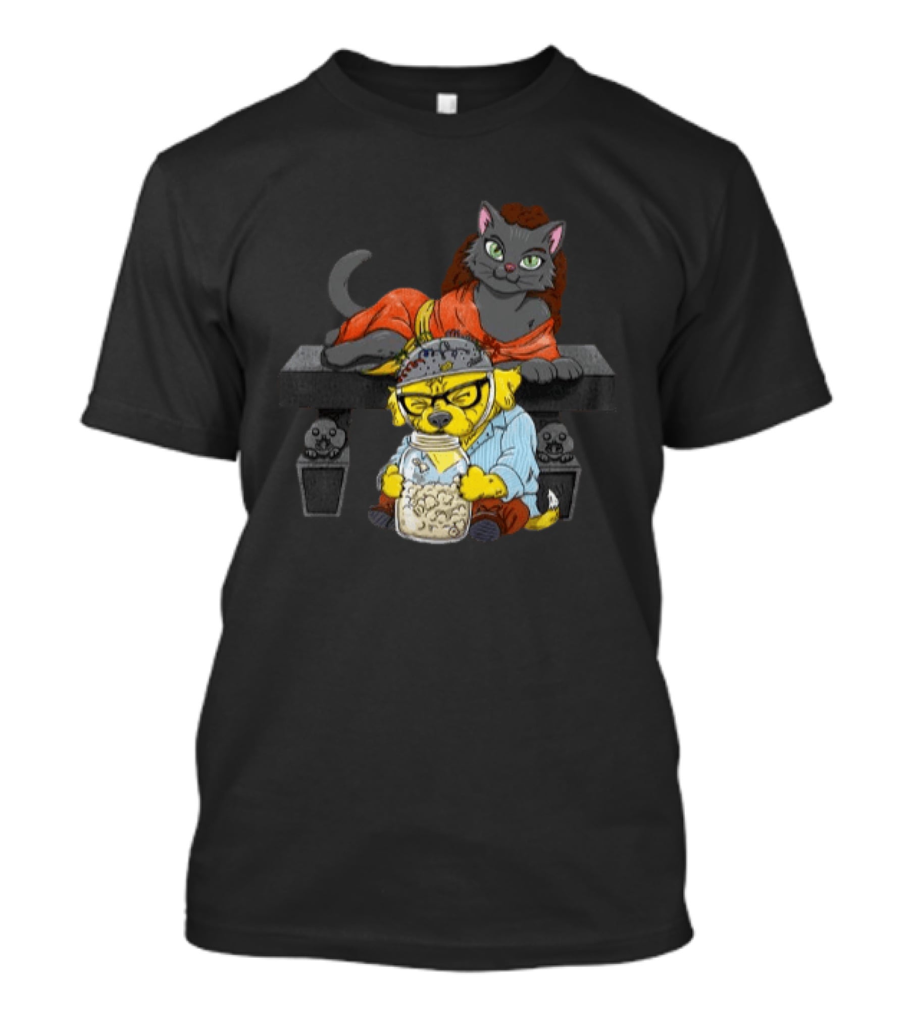 Proton Pets Cats And Dogs Mass Caring Together On Skull Bench T-Shirt