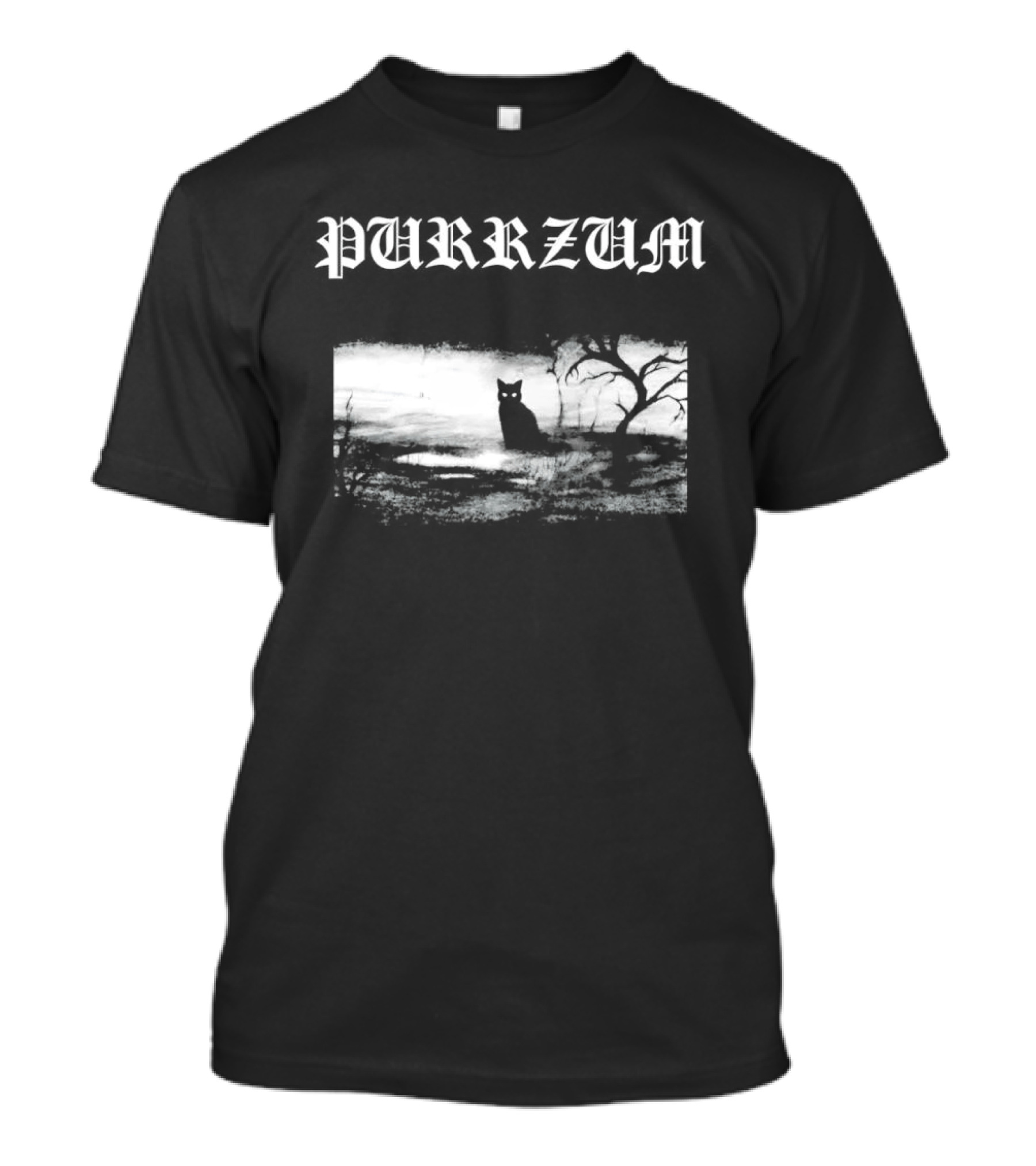 Purrzum Black Cat Gothic Spooky Forest Scene T-Shirt