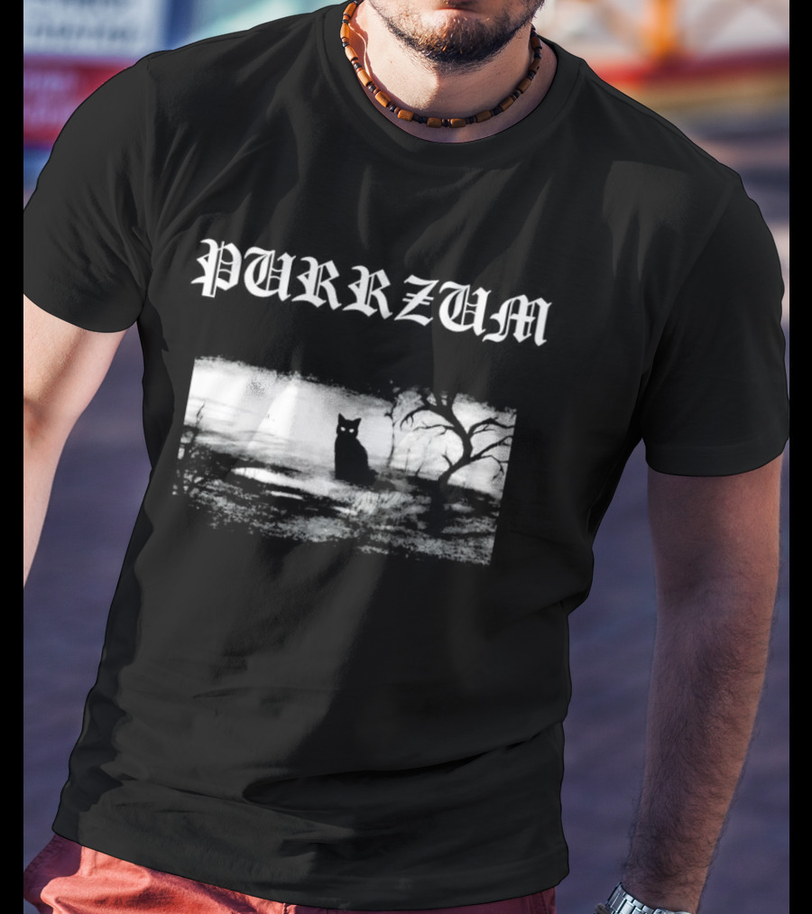 Purrzum Black Cat Gothic Spooky Forest Scene T-Shirt
