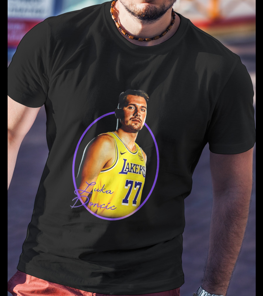 Los Angeles Lakers Luka Doncic 77 Yellow Jersey Image T-Shirt
