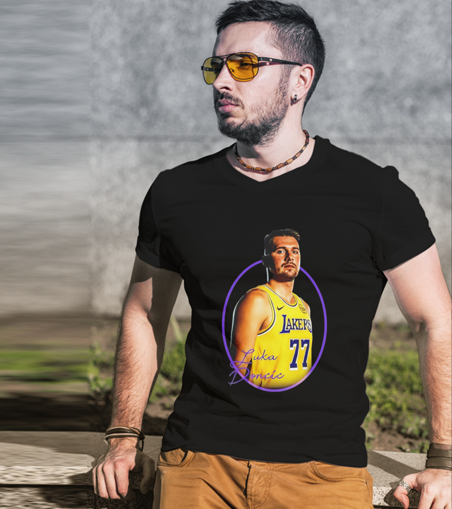 Los Angeles Lakers Luka Doncic 77 Yellow Jersey Image T-Shirt