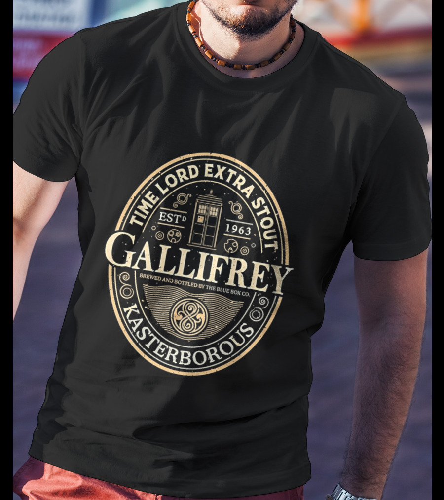 Gallifrey Time Lord Extra Stout Kasterboros Blue Box Co Estd 1963 T-Shirt