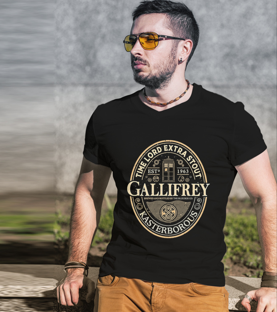 Gallifrey Time Lord Extra Stout Kasterboros Blue Box Co Estd 1963 T-Shirt