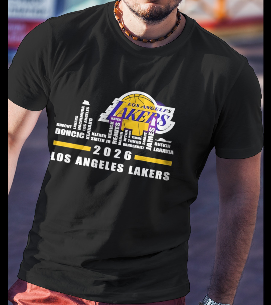 NBA Los Angeles Lakers 2026 Skyline Hayes And Doncic T-Shirt