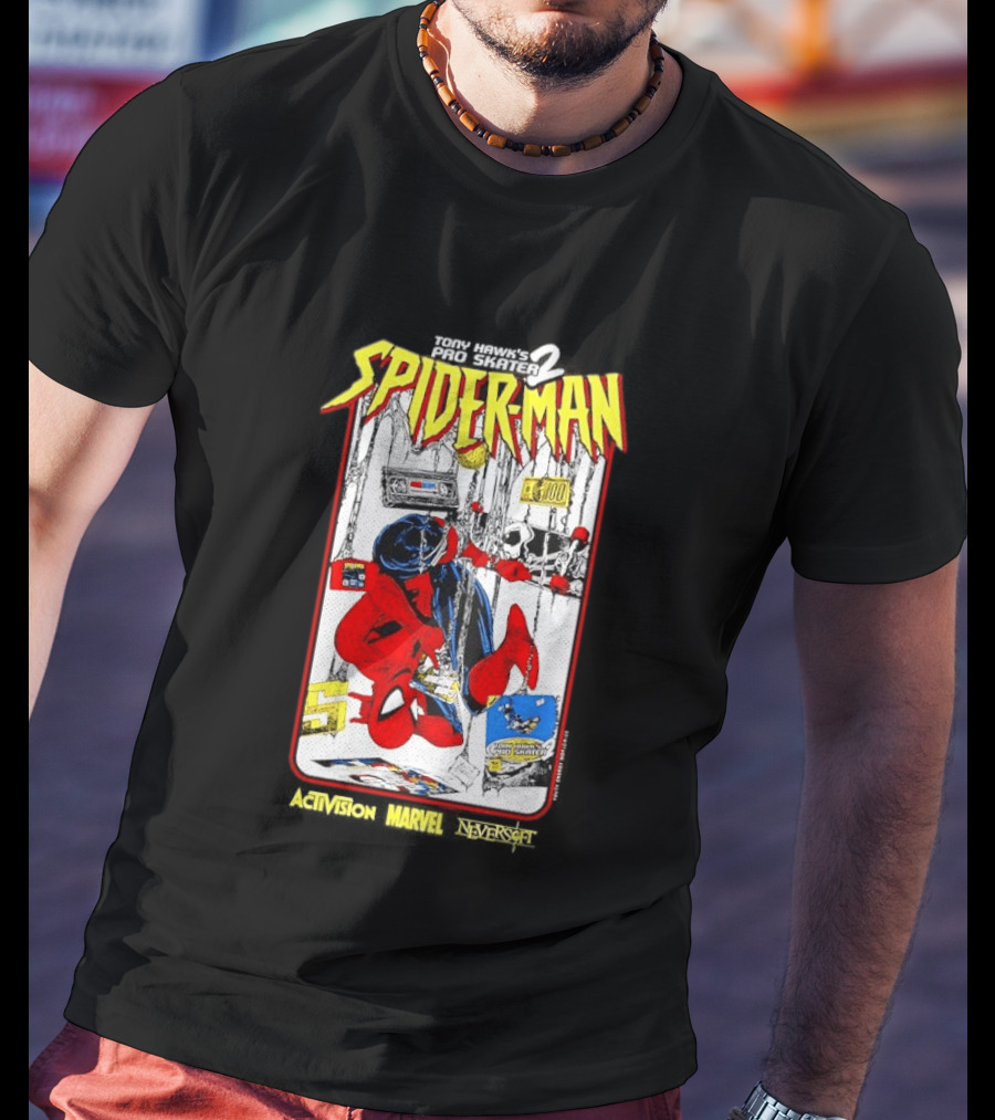 Spider Man Marvel Comics Tony Hawk's Pro Skater 2 Video Game Scene T-Shirt