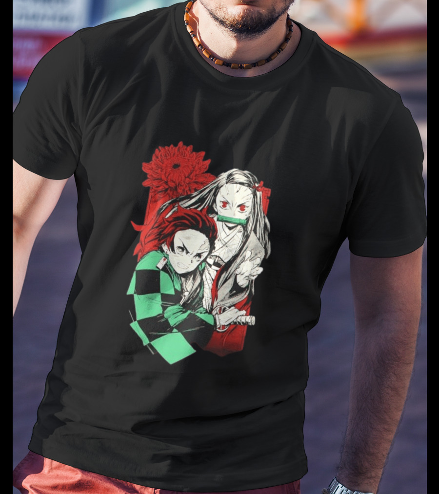 Tanjiro And Nezuko Demon Slayer Manga Red Flower T-Shirt