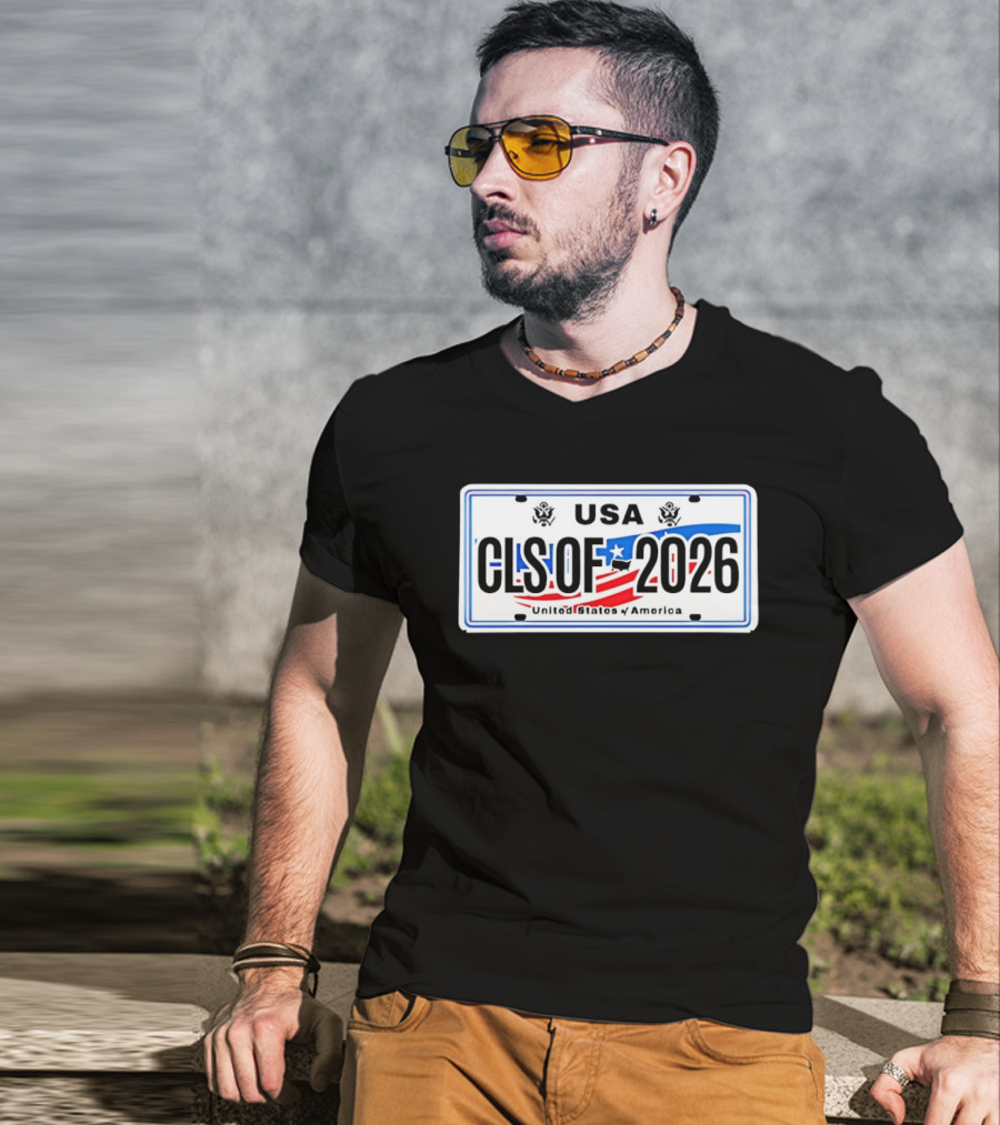 USA Class Of 2026 American Flag Graduation License Plate T-Shirt