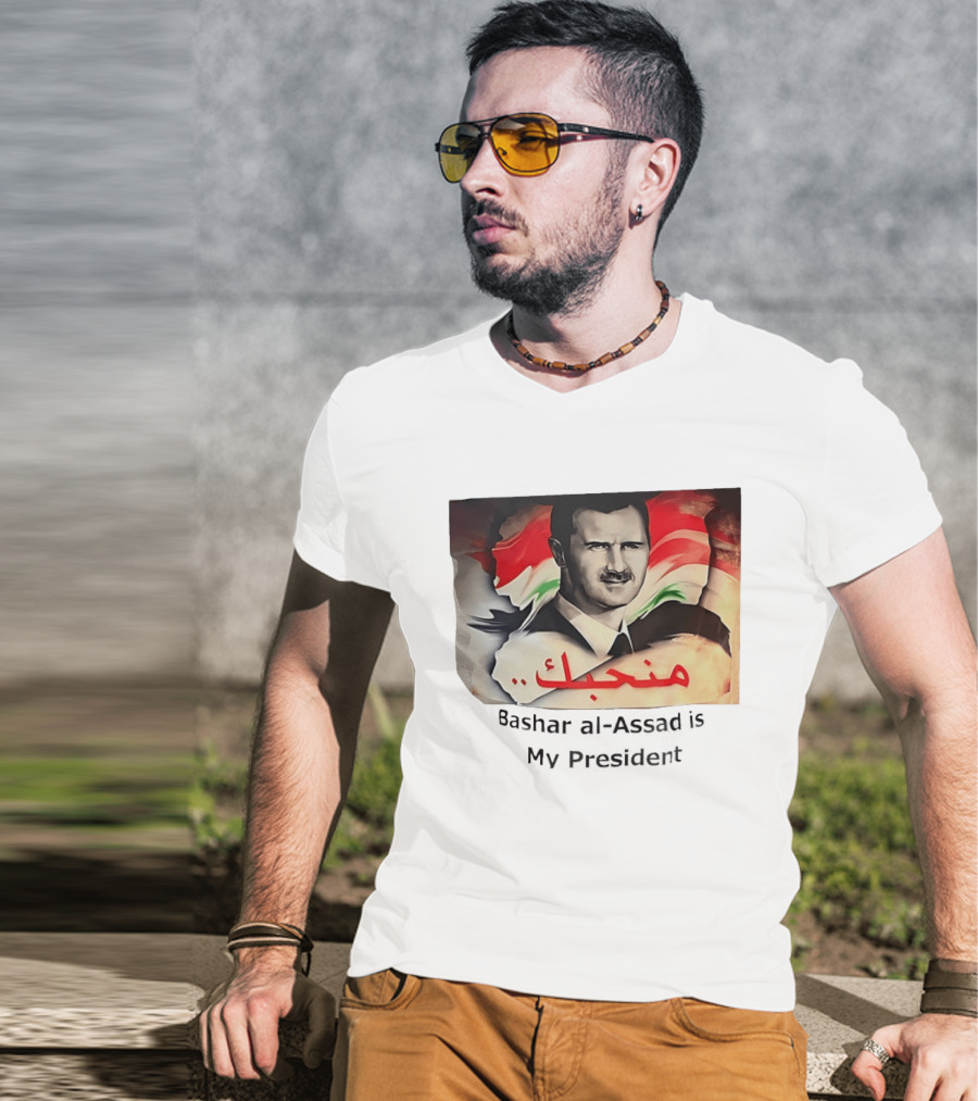 Bashar Al Assad Portrait With Syrian Flag T-Shirt