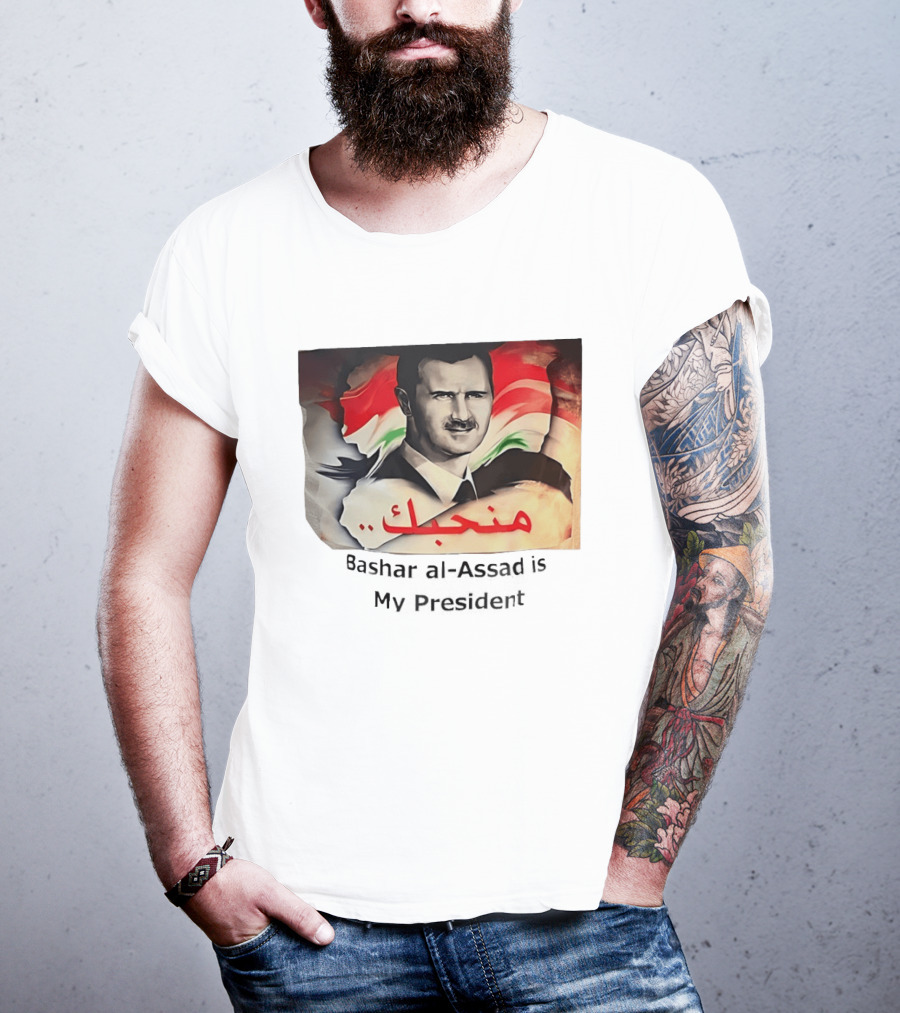 Bashar Al Assad Portrait With Syrian Flag T-Shirt