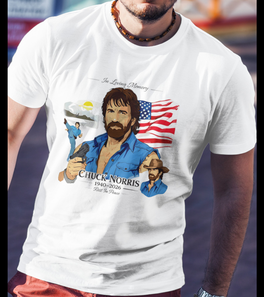 Chuck Norris Legends Never Die 1940 2026 American Flag T-Shirt