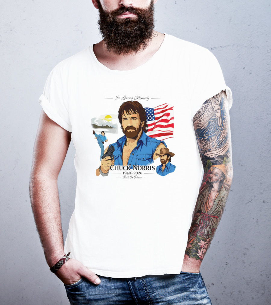 Chuck Norris Legends Never Die 1940 2026 American Flag T-Shirt