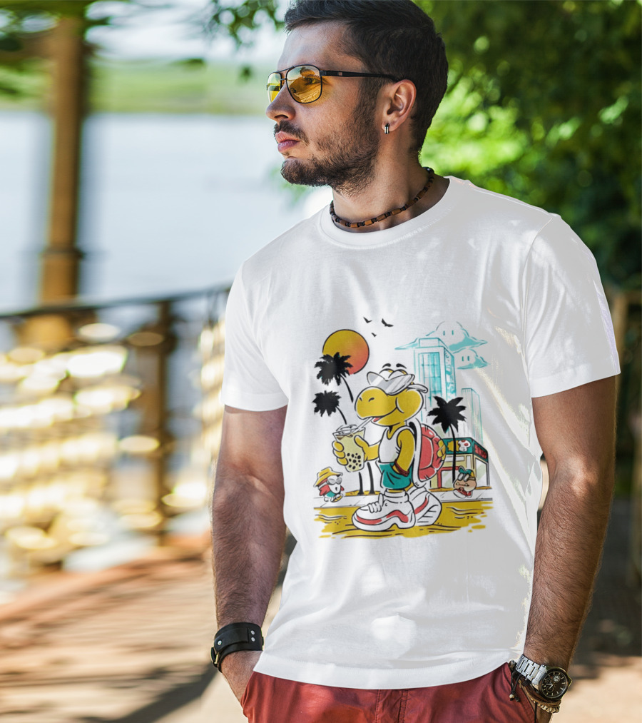 Koopa Troopa Beach Day Vibes With Bubble Tea And Palm Trees T-Shirt