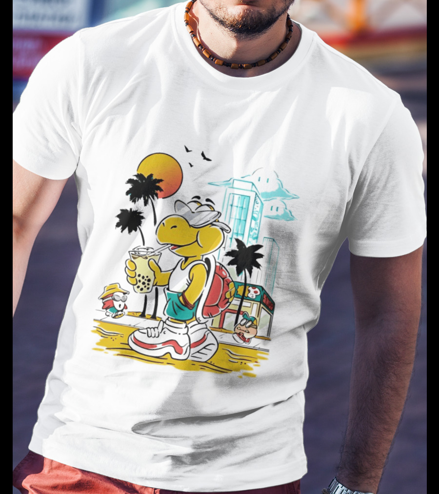 Koopa Troopa Beach Day Vibes With Bubble Tea And Palm Trees T-Shirt