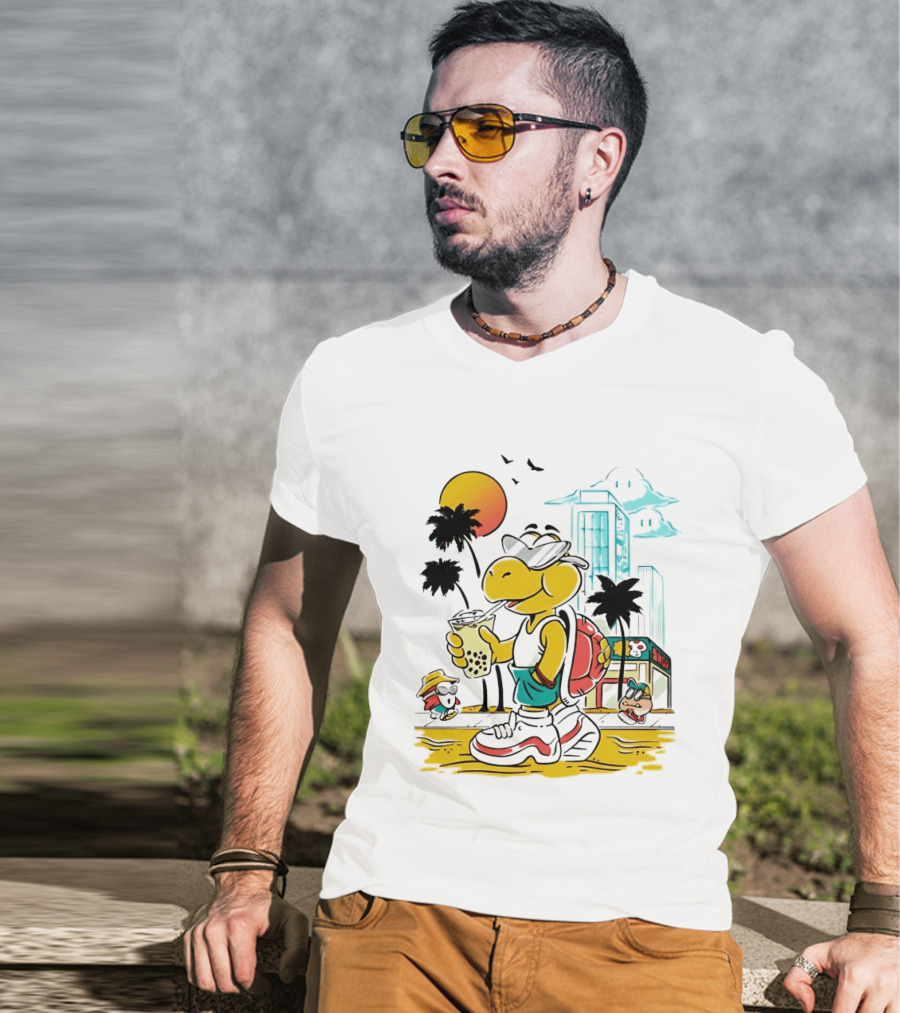 Koopa Troopa Beach Day Vibes With Bubble Tea And Palm Trees T-Shirt