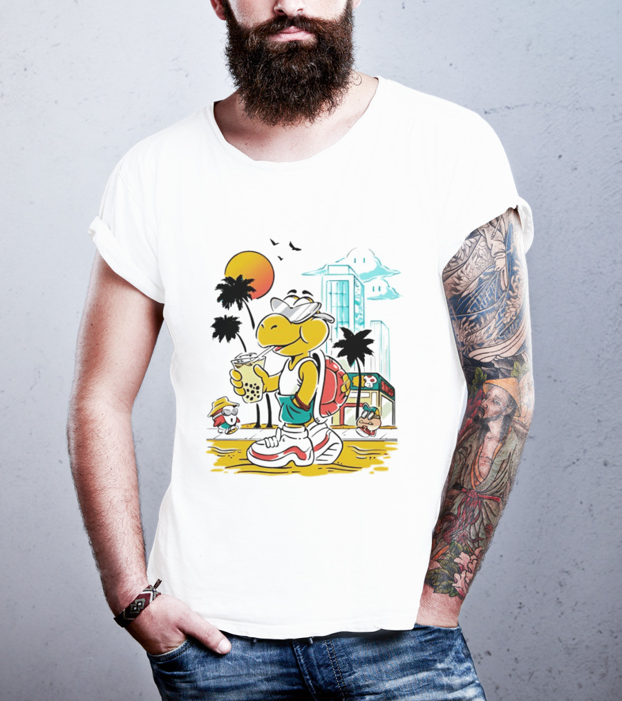 Koopa Troopa Beach Day Vibes With Bubble Tea And Palm Trees T-Shirt