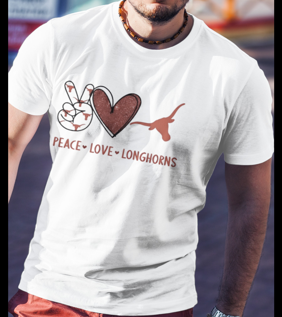 Peace Love Longhorns Hand Sign Heart Shape Texas Longhorns T-Shirt