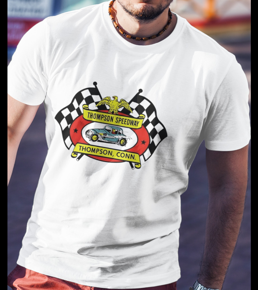 Thompson Speedway Racing Vintage Eagle Emblem Connecticut Checker Flags T-Shirt