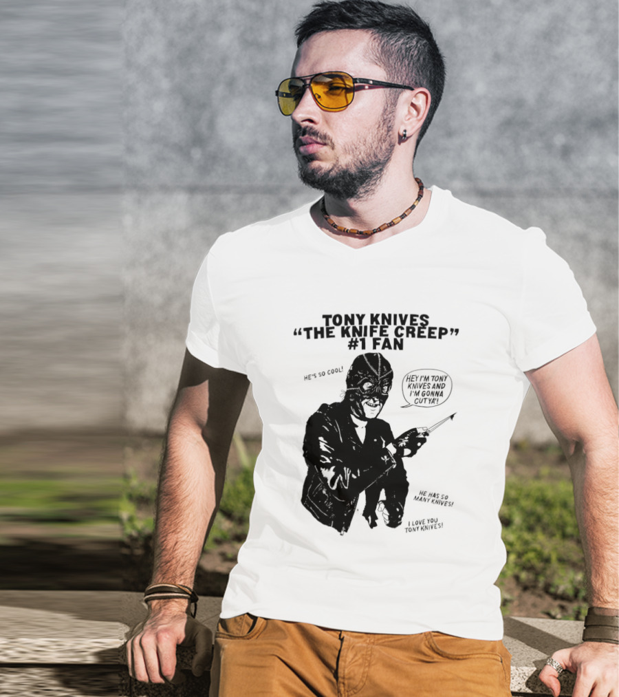 Tony Knives The Knife Creep Volume One Leather Jacket Mysterious True Crime Legendary Horror Movie Night Stalk Western Adventure T-Shirt