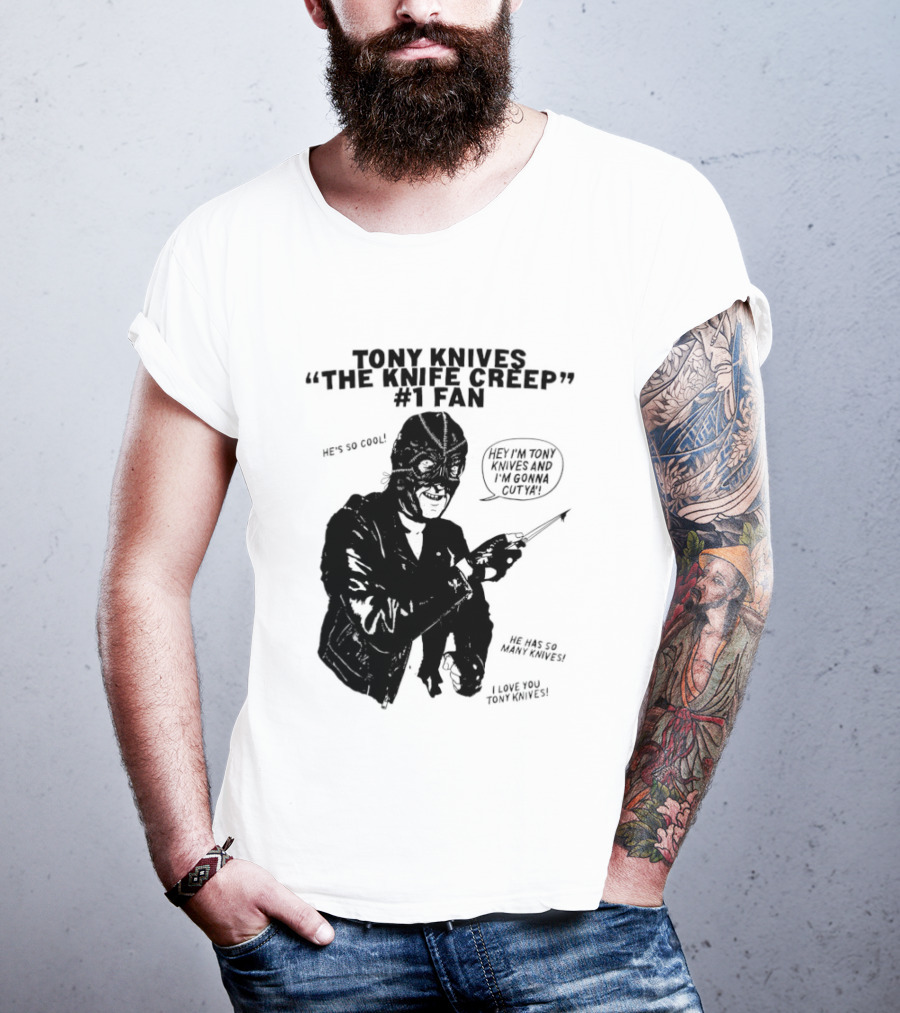 Tony Knives The Knife Creep Volume One Leather Jacket Mysterious True Crime Legendary Horror Movie Night Stalk Western Adventure T-Shirt