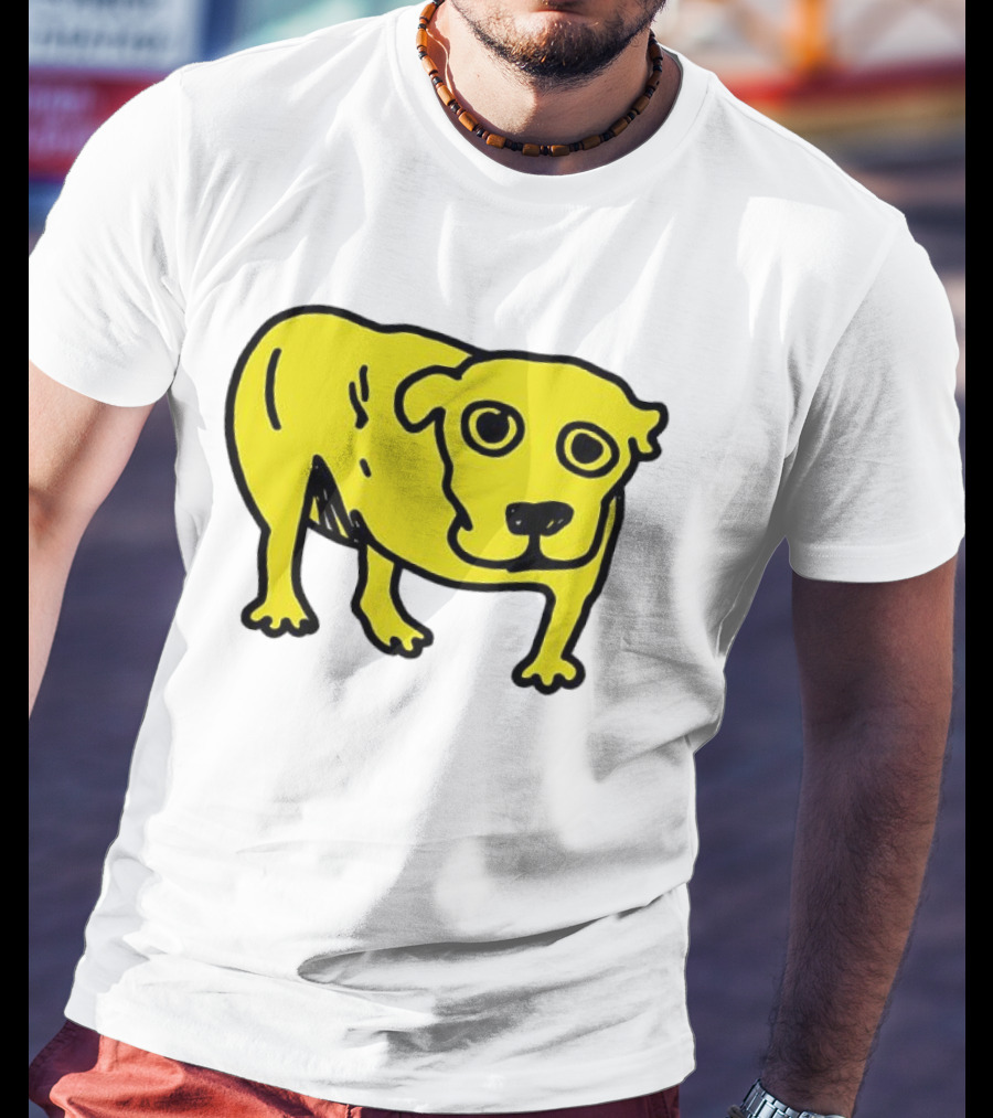 Tripod Dog Doodle Minimalist Yellow Canine Drawing T-Shirt