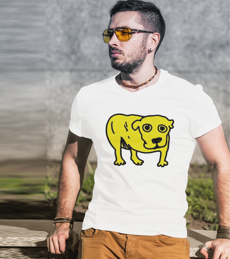 Tripod Dog Doodle Minimalist Yellow Canine Drawing T-Shirt