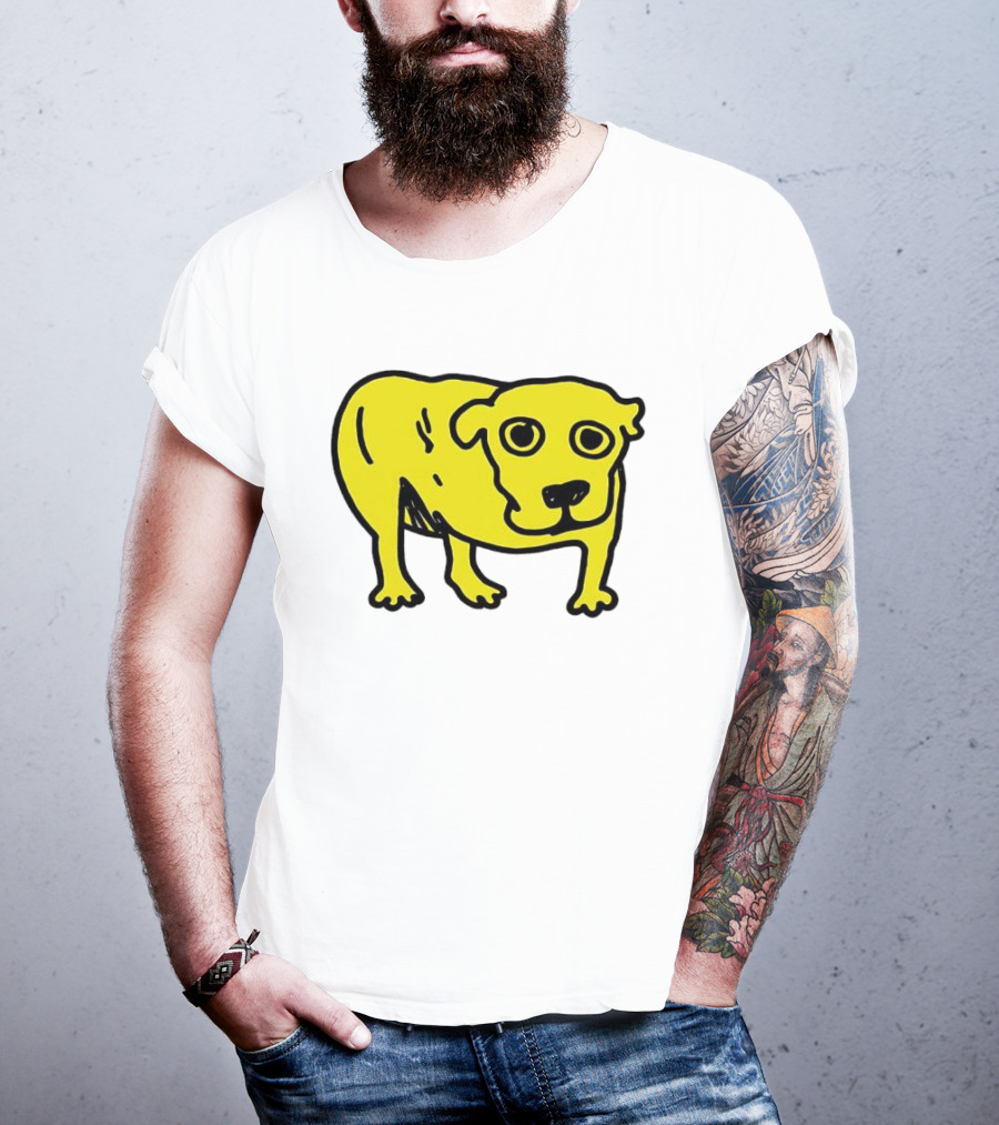 Tripod Dog Doodle Minimalist Yellow Canine Drawing T-Shirt