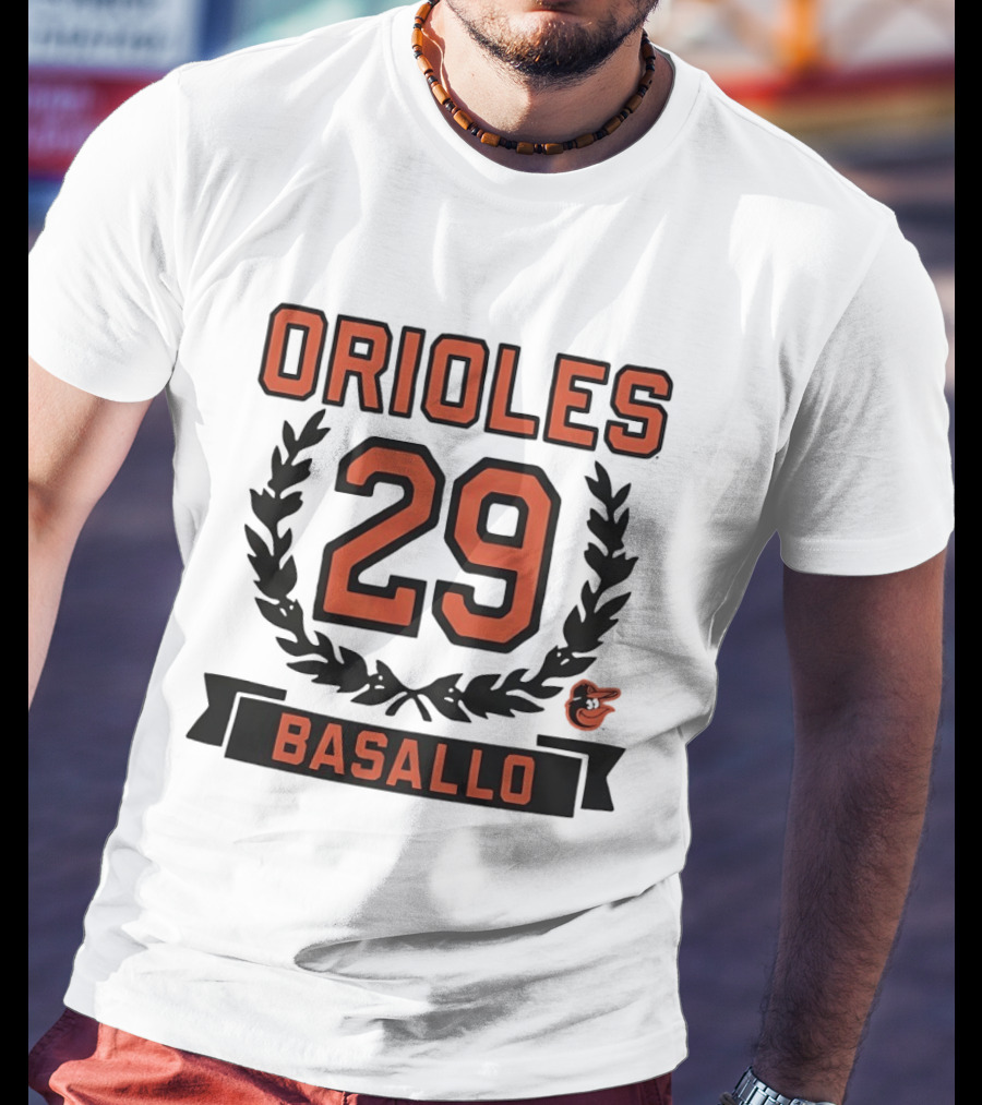 Orioles 29 Basallo Wreath Baltimore Baseball Rookie T-Shirt