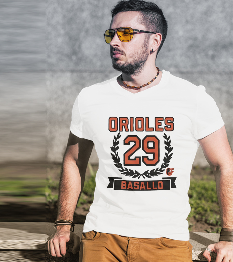 Orioles 29 Basallo Wreath Baltimore Baseball Rookie T-Shirt
