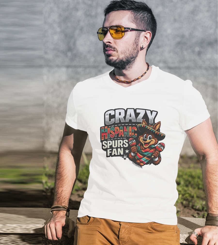 San Antonio Spurs Crazy Hispanic Spurs Fan Fiesta Coyote With Sombrero And Maracas T-Shirt