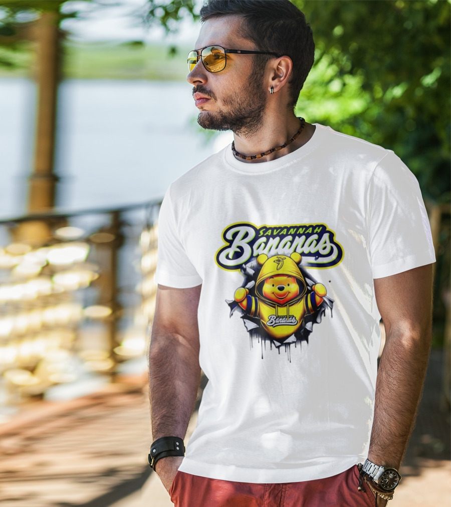 Savannah Bananas Winnie The Pooh Yellow Hooded Character With Banana Ball T-Shirt