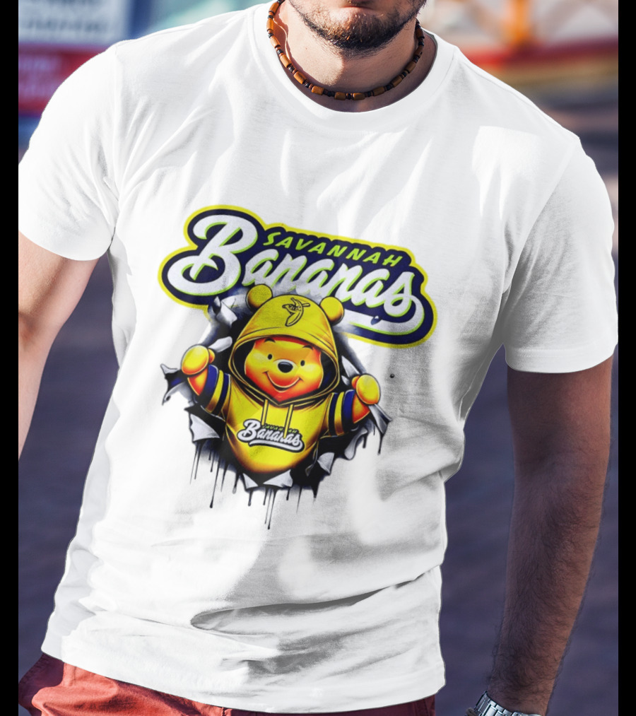 Savannah Bananas Winnie The Pooh Yellow Hooded Character With Banana Ball T-Shirt