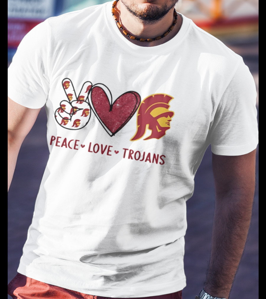 USC Trojans Peace Love Hand Sign Heart Shape T-Shirt