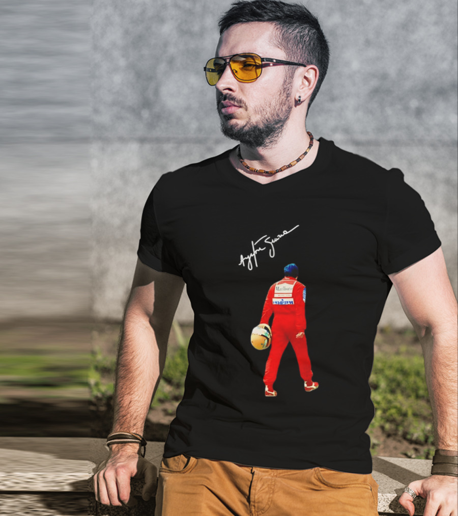 Ayrton Senna Racing Motorsport Legend Marlboro McLaren F1 Driver Iconic Branding T-Shirt