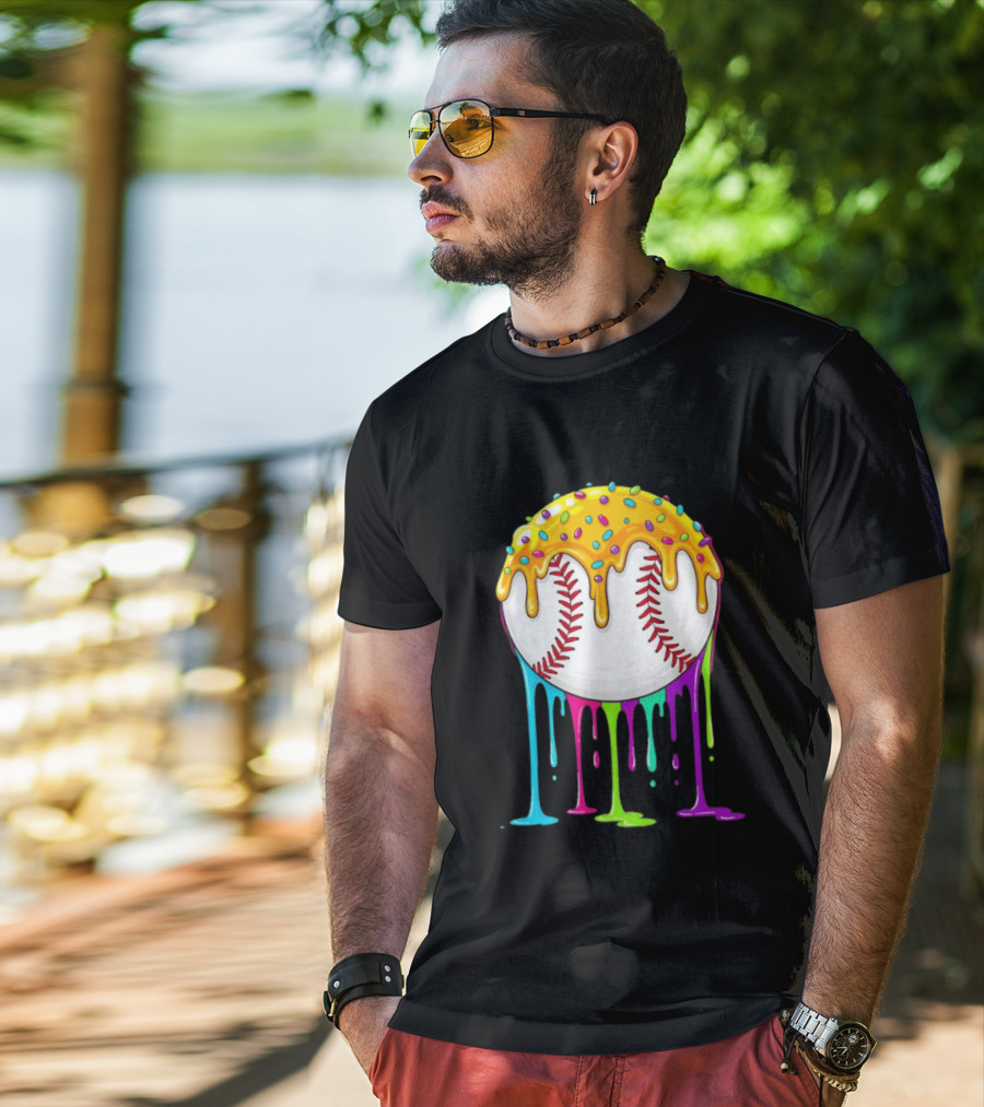 Baseball Dripping Icing Candy Sprinkles Rainbow T-Shirt