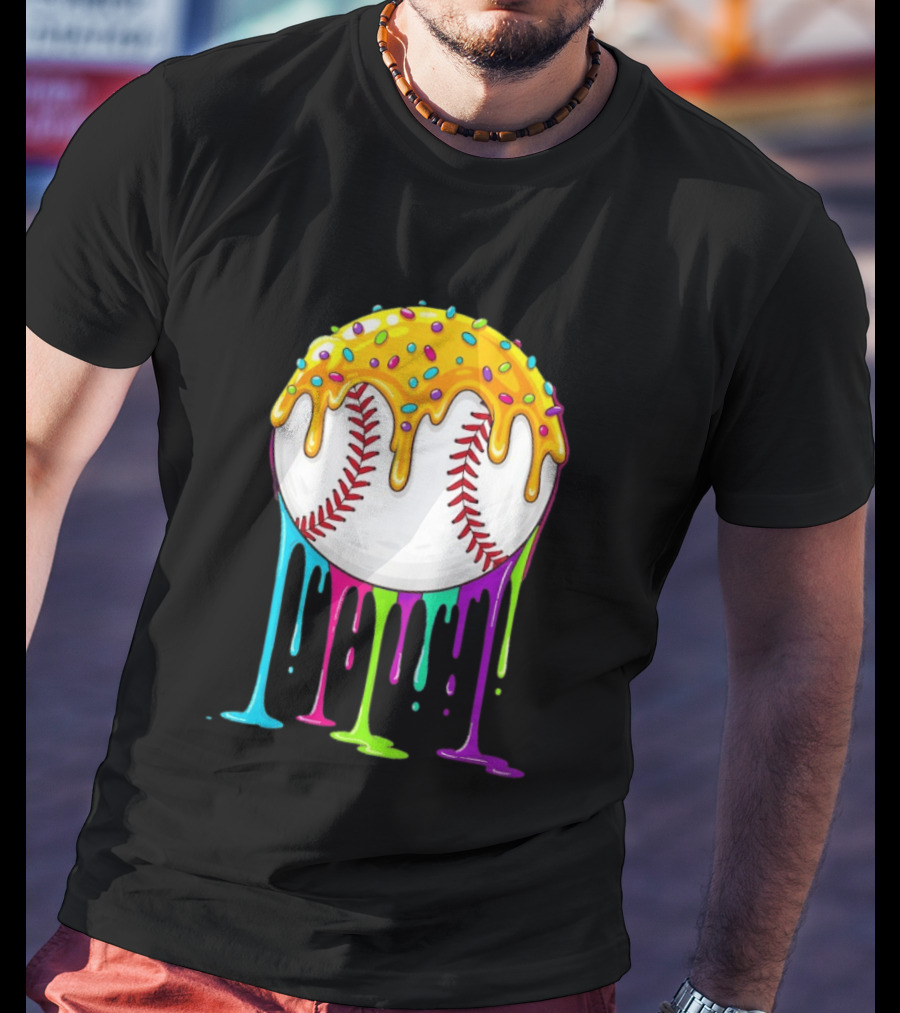 Baseball Dripping Icing Candy Sprinkles Rainbow T-Shirt