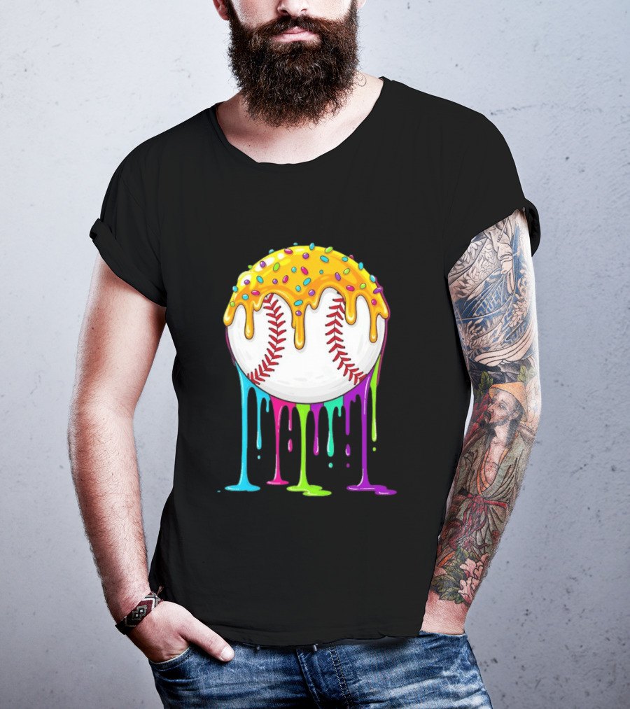 Baseball Dripping Icing Candy Sprinkles Rainbow T-Shirt
