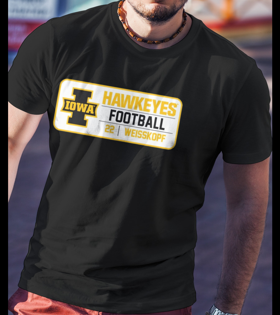 Iowa Hawkeyes Football 22 Weisskopf Black Gold T-Shirt