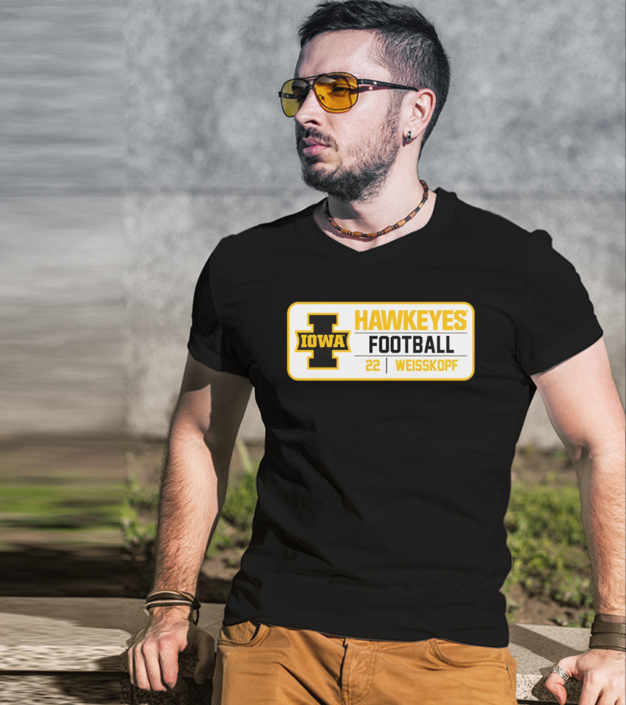 Iowa Hawkeyes Football 22 Weisskopf Black Gold T-Shirt