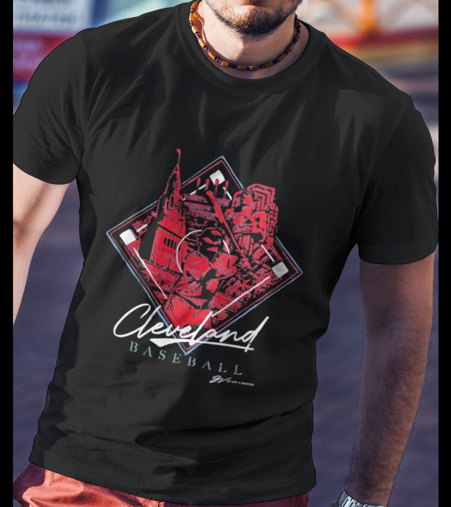 Cleveland Baseball Diamond Collage Skyline Batter Landmark T-Shirt