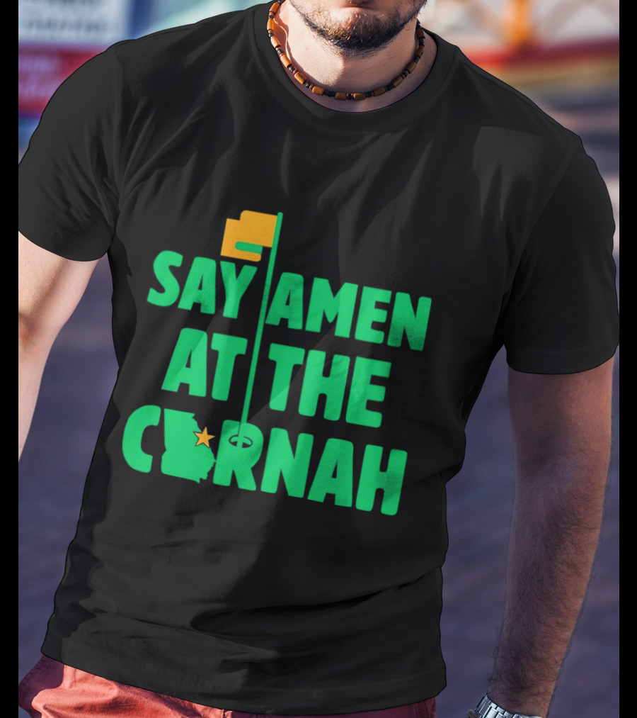 Say Amen At The Cornah Golf Flag Star Motif T-Shirt