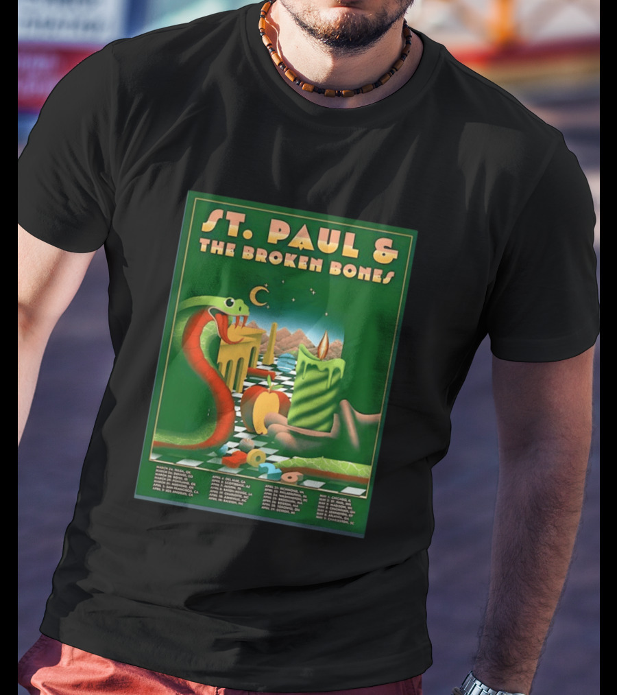 St Paul And The Broken Bones 2026 North America Tour Snake Candle Chessboard T-Shirt