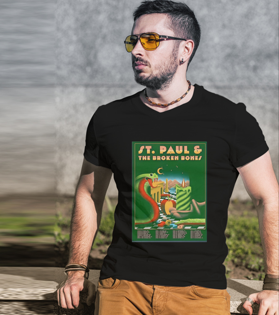 St Paul And The Broken Bones 2026 North America Tour Snake Candle Chessboard T-Shirt