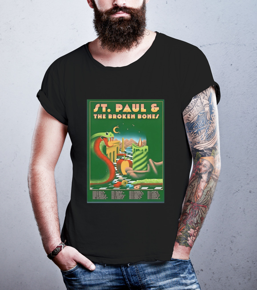 St Paul And The Broken Bones 2026 North America Tour Snake Candle Chessboard T-Shirt