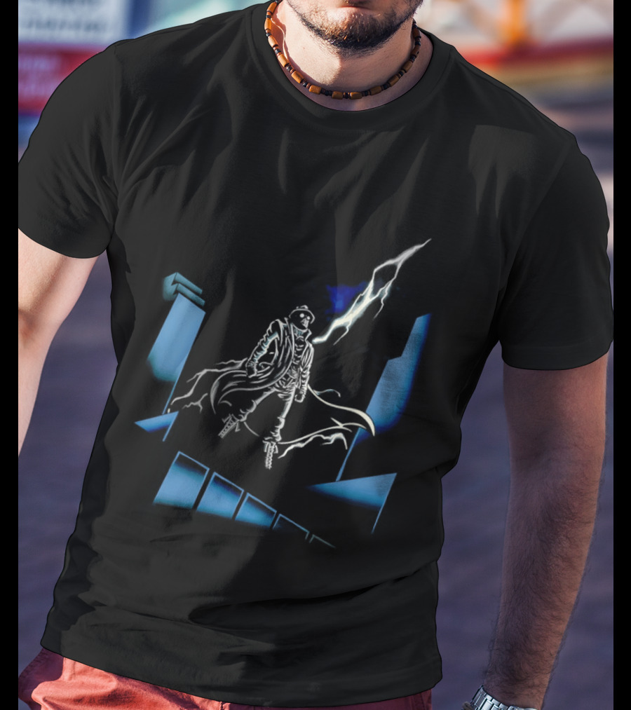 Mysterious Man Trench Coat Lightning Building Spider Man Noir T-Shirt